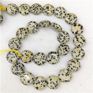 Natural Black Dalmatian Jasper Coin Beads Flat Circle, approx 15mm