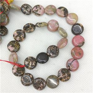 Natural Chinese Rhodonite Coin Beads Pink Circle, approx 15mm