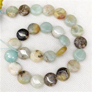 Natural Chinese Amazonite Beads Multicolor Coin, approx 15mm
