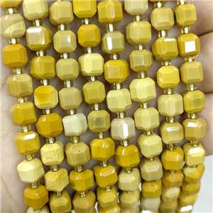 Natural Yellow Mookaite Beads Faceted Cube, approx 6-7mm