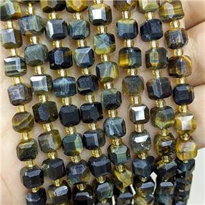 Tiger Eye Stone Beads Yellow Blue Faceted Cube, approx 6-7mm