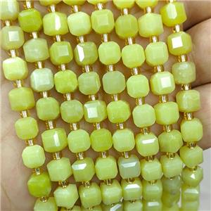 Natural Lemon Jade Beads Olive Faceted Cube, approx 6-7mm