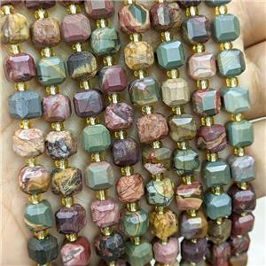 Natural Picasso Jasper Beads Multicolor Faceted Cube, approx 6-7mm