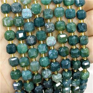 Natural Green Moss Agate Beads Faceted Cube, approx 6-7mm