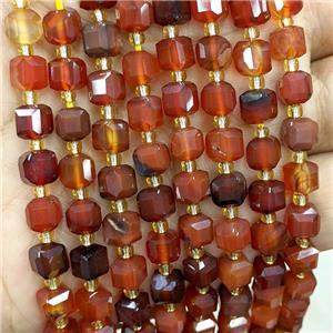Natural Agate Beads Red Dye Faceted Cube, approx 6-7mm
