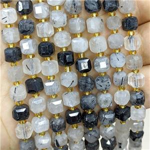 Natural Black Rutilated Quartz Beads Faceted Cube, approx 6-7mm