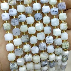 Natural White Moss Opal Beads Faceted Cube, approx 6-7mm