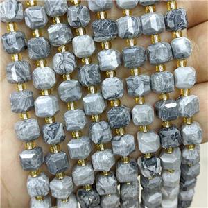 Natural Gray Map Jasper Beads Faceted Cube, approx 6-7mm