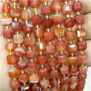 Natural Red Banded Agate Beads Stripe Faceted Cube, approx 6-7mm