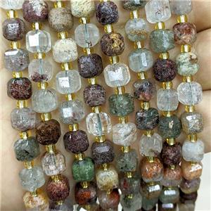 Natural Lodalite Beads Multicolor Faceted Cube, approx 6-7mm