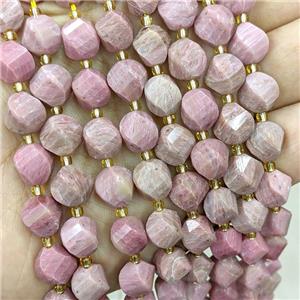 Natural Pink Wood Lace Jasper Twist Beads S-Shape Faceted, approx 9-10mm