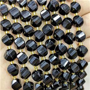Natural Black Onyx Agate Twist Beads S-Shape Faceted Dye, approx 7-8mm