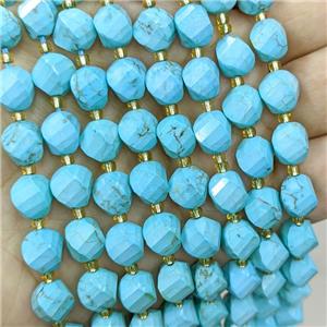 Magnesite Turquoise Twist Beads S-Shape Faceted Blue Dye, approx 9-10mm