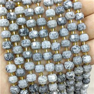 Natural Gray Map Jasper Beads Faceted Rondelle, approx 6-8mm
