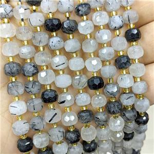 Natural Black Rutilated Quartz Beads Faceted Rondelle, approx 6-8mm