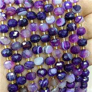 Natural Banded Agate Beads Faceted Rondelle Purple Striped Dye, approx 6-8mm