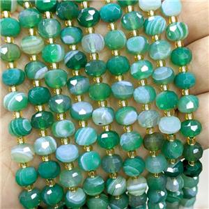 Natural Banded Agate Beads Faceted Rondelle Green Striped Dye, approx 6-8mm