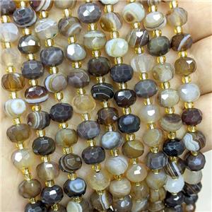 Natural Banded Agate Beads Faceted Rondelle Coffee Striped Dye, approx 6-8mm