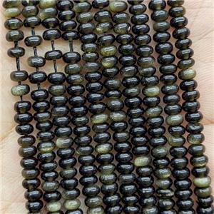 Natural Obsidian Beads Golden Flash Smooth Rondelle, approx 4mm