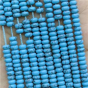 Blue Synthetic Turquoise Beads Smooth Rondelle, approx 4mm