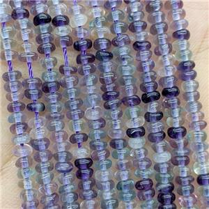 Natural Fluorite Beads Multicolor Smooth Rondelle, approx 4mm