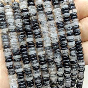 Natural Black Rutilated Quartz Heishi Spacer Beads, approx 6mm