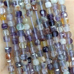Natural Fluorite Beads Multicolor Faceted Cube, approx 3mm