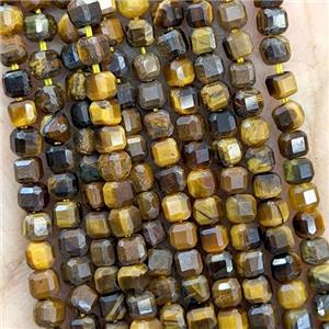Natural Tiger Eye Stone Beads Faceted Cube, approx 3mm