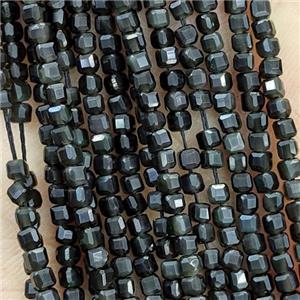 Natural Black Obsidian Beads Faceted Cube, approx 2.5mm