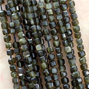 Natural Obsidian Beads Golden Flash Faceted Cube, approx 2.5mm
