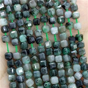Natural Emerald Beads Green Faceted Cube, approx 3mm