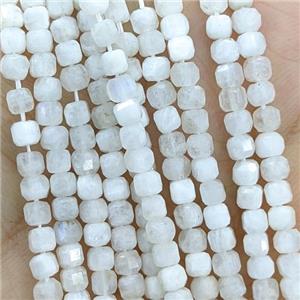 Natural White Moonstone Beads B-Grade Faceted Cube, approx 3mm