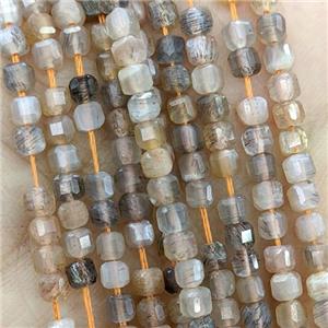 Natural Moonstone Beads Multicolor Faceted Cube, approx 3mm