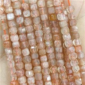 Natural Orange Sunstone Beads Gold Spot Faceted Cube, approx 3mm