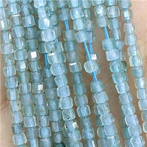Natural Apatite Beads Blue Faceted Cube, approx 2.5mm