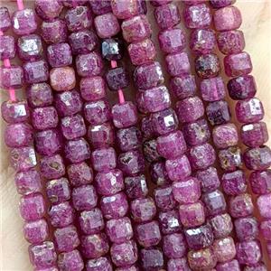 Natural Ruby Beads Red Dye Faceted Cube, approx 2.5mm