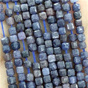 Natural Sapphire Beads Blue Faceted Cube, approx 3mm