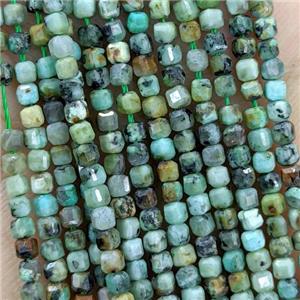 Natural African Turquoise Beads Green Faceted Cube, approx 3mm