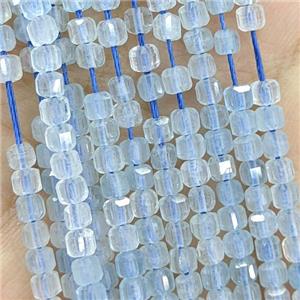 Natural Aquamarine Beads A-Grade Blue Faceted Cube, approx 3mm