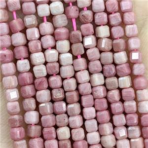 Pink Wood Lace Jasper Beads Faceted Cube, approx 3mm
