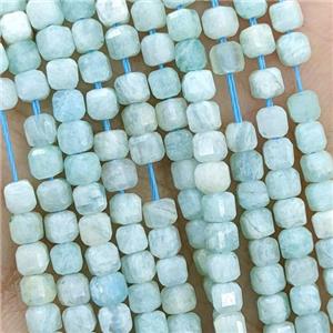 Natural Green Amazonite Beads Faceted Cube, approx 3mm