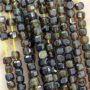 Natural Tourmaline Beads Green Faceted Cube, approx 3mm
