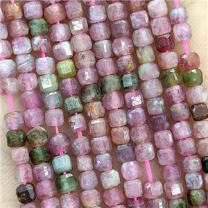 Natural Tourmaline Beads Pink Faceted Cube, approx 3mm