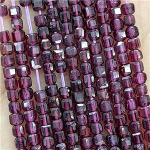 Natural Garnet Beads Purple Faceted Cube, approx 3mm