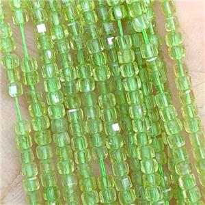 Natural Peridot Beads Green Faceted Cube, approx 2mm