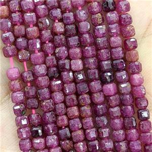 Natural Ruby Beads Red Dye Faceted Cube, approx 3mm