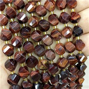 Natural Tiger Eye Stone Twist Beads S-Shape Faceted Red Dye, approx 9-10mm