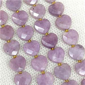 Natural Lepidolite Heart Beads Faceted Purple, approx 12mm