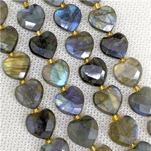 Natural Labradorite Heart Beads Faceted, approx 12mm