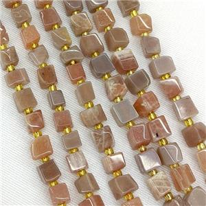Natural Sunstone Cube Beads Peach, approx 6-7mm